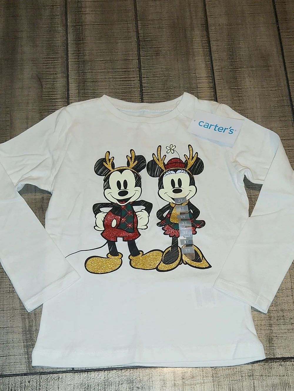 NWT Carter's White Girls' Mickey & Minnie Holiday Long-Sleeve Top